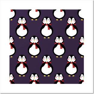 Seamless pattern with cute penguins Posters and Art